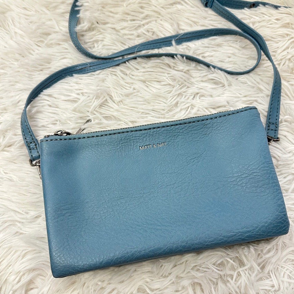 Matt & Nat Triplet Zip Vegan Leather Crossbody Clutch‎ Bag Convertible Blue